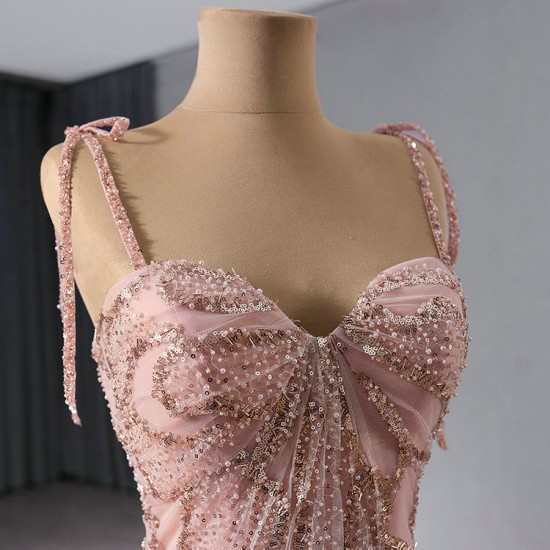 Sweetheart Rose Gold Prom Dresses Spaghetti Strap Women Formal Gowns Evening Party Dress Customized