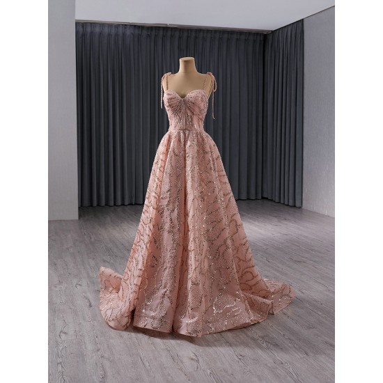 Sweetheart Rose Gold Prom Dresses Spaghetti Strap Women Formal Gowns Evening Party Dress Customized