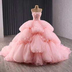 Tiered Pink Quinceanera Dress Sleeveless Appliques Vestidos De 15 Anos 2024 15 Year Old Corinthian Dresses