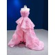 Tiered A Line Pink Formal Prom Dresses Strapless Floor Length Special Occasion Gown Women Bridesmaid Party Gowns