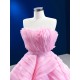 Tiered A Line Pink Formal Prom Dresses Strapless Floor Length Special Occasion Gown Women Bridesmaid Party Gowns