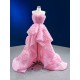 Tiered A Line Pink Formal Prom Dresses Strapless Floor Length Special Occasion Gown Women Bridesmaid Party Gowns