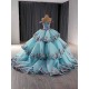 Tiered Ball Gown Pastel Blue Quinceanera Dress With Flowers Sweet 16 Gown Off Shoulder Birthday Vestido De 15 Anos