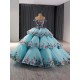 Tiered Ball Gown Pastel Blue Quinceanera Dress With Flowers Sweet 16 Gown Off Shoulder Birthday Vestido De 15 Anos