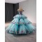 Tiered Ball Gown Pastel Blue Quinceanera Dress With Flowers Sweet 16 Gown Off Shoulder Birthday Vestido De 15 Anos