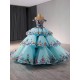 Tiered Ball Gown Pastel Blue Quinceanera Dress With Flowers Sweet 16 Gown Off Shoulder Birthday Vestido De 15 Anos