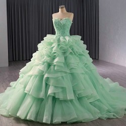 Tiered Ball Gown Sage Green Quinceanera Dress Sequins Sweet 16 Dress Princess Sleeveless Vestidos De XV 15 Anos