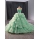 Tiered Ball Gown Sage Green Quinceanera Dress Sequins Sweet 16 Dress Princess Sleeveless Vestidos De XV 15 Anos