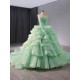 Tiered Ball Gown Sage Green Quinceanera Dress Sequins Sweet 16 Dress Princess Sleeveless Vestidos De XV 15 Anos