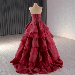 Tiered Burgundy Prom Dresses Appliques Lace Formal Evening Gowns Women Party Dress Customized