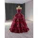 Tiered Burgundy Prom Dresses Appliques Lace Formal Evening Gowns Women Party Dress Customized