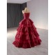 Tiered Burgundy Prom Dresses Appliques Lace Formal Evening Gowns Women Party Dress Customized