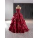 Tiered Burgundy Prom Dresses Appliques Lace Formal Evening Gowns Women Party Dress Customized