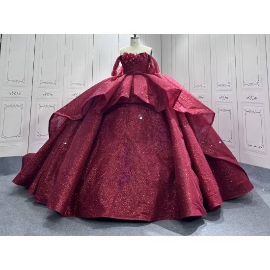 Tiered Burgundy Quinceanera Dresses Strapless Appliques Floor Length Vestidos De Baile Customised