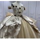 Tiered Champagne Quinceanera Dresses Off the shoulder Ball Gown 3D Flowers Vestidos De 15 Anos