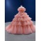 Tiered Coral Evening Dresses Ball Gown Long Formal Party Prom Gowns Sparkly Vestido De Fiesta