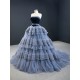 Tiered Gray Blue Mermaid Evening Dresses Sleeveless 2024 Arabic Women Wedding Party Formal Gowns