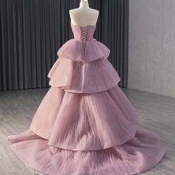 Tiered Mauve Prom Dresses For Women Strapless Long Special Occasion Gowns Evening Dress