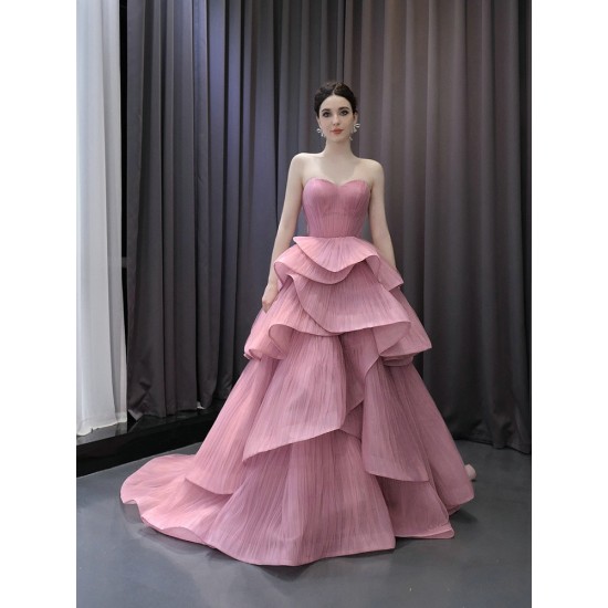 Tiered Mauve Prom Dresses For Women Strapless Long Special Occasion Gowns Evening Dress