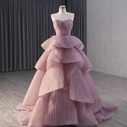 Tiered Mauve Prom Dresses For Women Strapless Long Special Occasion Gowns Evening Dress