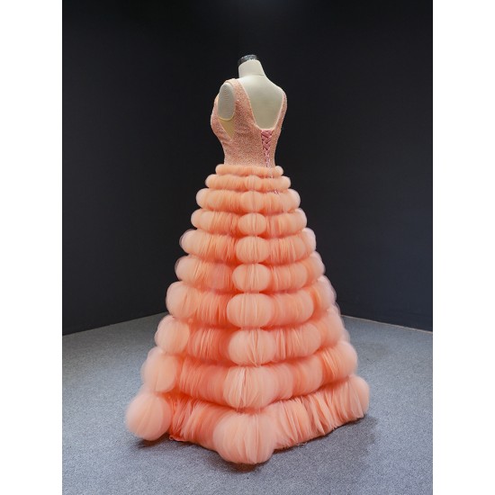 Tiered Orange Prom Dresses 2024 Sleeveless Evening Party Gowns Vestidos Para Mujer