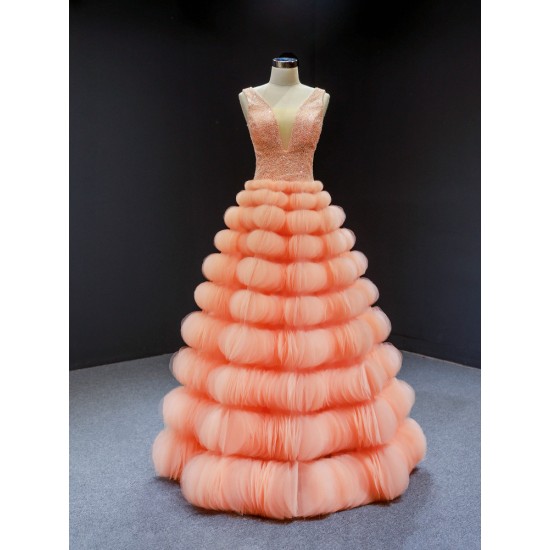 Tiered Orange Prom Dresses 2024 Sleeveless Evening Party Gowns Vestidos Para Mujer