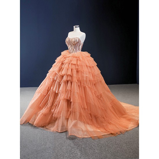 Tiered Orange Quinceanera Dress 2024 Cocktail Dresses Ball Gown Prom Dress Sweet 15 16 Dresses Sleeveless Party Gown Custom Made