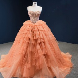 Tiered Orange Quinceanera Dress 2024 Cocktail Dresses Ball Gown Prom Dress Sweet 15 16 Dresses Sleeveless Party Gown Custom Made