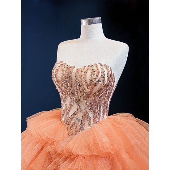 Tiered Orange Quinceanera Dress 2024 Cocktail Dresses Ball Gown Prom Dress Sweet 15 16 Dresses Sleeveless Party Gown Custom Made