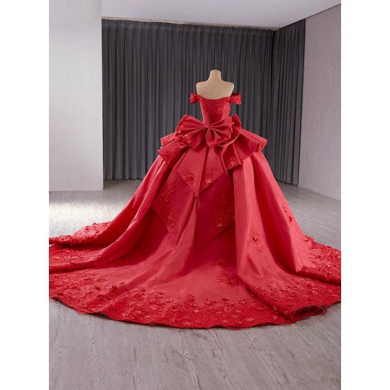 Tiered Red Ball Gown Quincenara Dreses 2024 Appliques Sweet 16 Dress Princess Lace Up Vestidos De 15 XV Anos WIth Bow