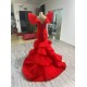 Tiered Red Mermaid Evening Dresses Elegant Formal Dubai Party Gowns Long Vestido De Gala