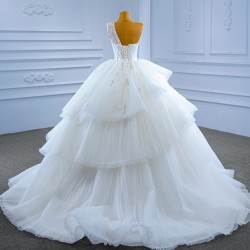 Tiered Wedding Dress Sleeveless Wedding Gown Backless Crystal Bridal Dress Robe De Mariee