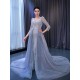 Two In One Gray Blue Mermaid Prom Dresses Long Beading Long Sleeve Tulle Prom Evening Gowns Vestido De Festa