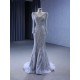 Two In One Gray Blue Mermaid Prom Dresses Long Beading Long Sleeve Tulle Prom Evening Gowns Vestido De Festa