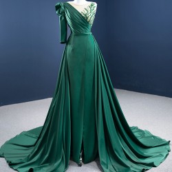 Two In One Green Women Prom Dresses Formal Occasion Wedding Party Dress Satin Evening Gowns