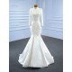 Two In One Mermaid High Neck Wedding Dress Lace Appliques Bridal Pleated Long Sleeves Gown Custom Made Vestido De Noiva