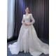 Two In One Mermaid Wedding Dress Pearl Bridal Gowns Long Sleeve Bride Robes