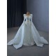 Two In One Mermaid Wedding Dress Pearl Bridal Gowns Long Sleeve Bride Robes