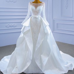 Two In One Mermaid White Wedding Dress Long Sleeve Bridal Gown Vestido De Noiva Floor Length 2024