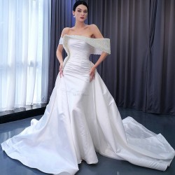 Two In One Mermaid White Wedding Dress Satin Strapless Off Shoulder Bridal Gown 2024