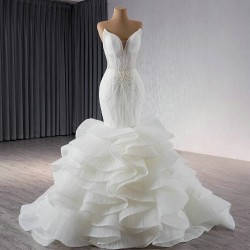 V Neck Ruffled Bridal Gowns Sleeveless Plus Size Vestido De Noiva 2024 Wedding Dress