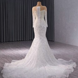 Vestido De Noiva Scoop Neck Long Sleeve Wedding Dresses Lace Up Formal Dress