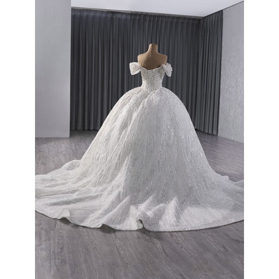 White Sequin Wedding Dresses Off Shoulder Strapless Bridal Gowns Crystal Black Girl Women Dress