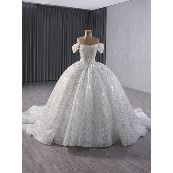 White Sequin Wedding Dresses Off Shoulder Strapless Bridal Gowns Crystal Black Girl Women Dress