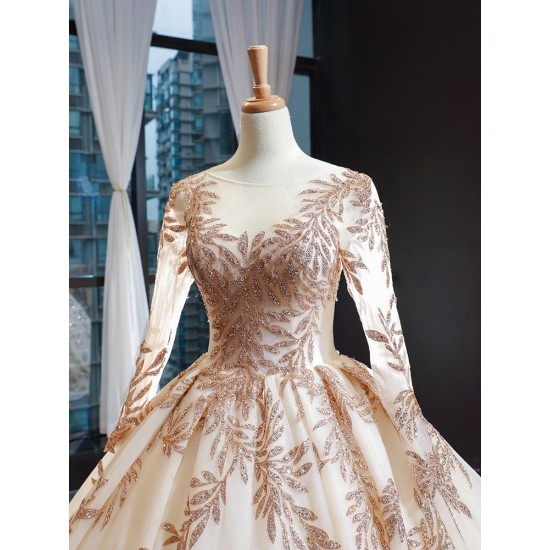 Women Champagne Dresses For Women 2024 Elegant Lace Prom Dress Long Sleeve Evening Party Gowns