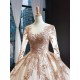 Women Champagne Dresses For Women 2024 Elegant Lace Prom Dress Long Sleeve Evening Party Gowns