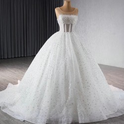 Women Wedding Dress Sleeveless Ball Gown Bride Dresses Sequin Square Collar Bridal Gown