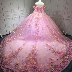 2025 Pink Floral Quinceanera Dresses Colorful Flowers Princess Burthday Gown Sweet 16 15 Birthday Vestido De 15 Anos