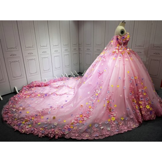 2025 Pink Floral Quinceanera Dresses Colorful Flowers Princess Burthday Gown Sweet 16 15 Birthday Vestido De 15 Anos