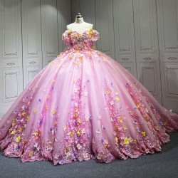 2025 Pink Floral Quinceanera Dresses Colorful Flowers Princess Burthday Gown Sweet 16 15 Birthday Vestido De 15 Anos